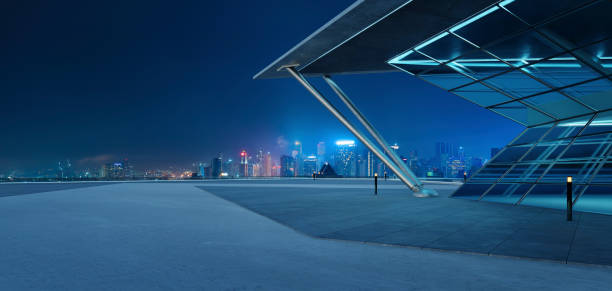 istock 3D empty concrete floor with polygon shape design modern building exterior 1584420541