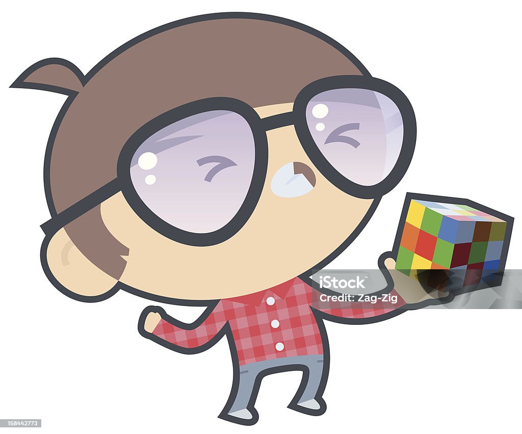 Frustrado niño con cubo de rubik - arte vectorial de Cubo de Rubik libre de derechos