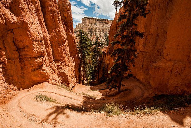 Steep hiking trail with switchbacks stock photo