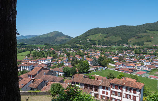 Panoramic view of Saint Jean Pied de Port village, in France. a panoramic view of Saint Jean Pied de Port village, in France. saint jean pied de port stock pictures, royalty-free photos & images