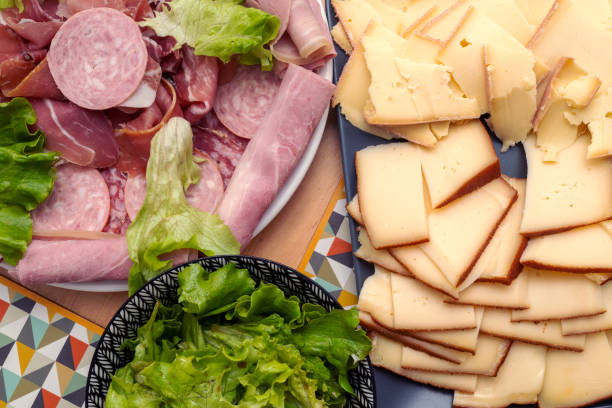 Various charcuterie and cheese for raclette