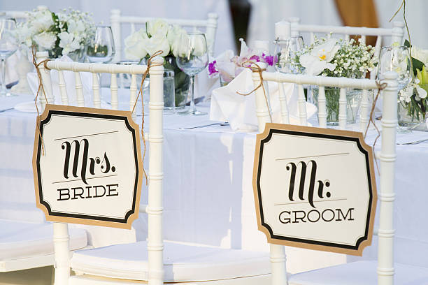 istock Bride & Groom chair signs 158446289