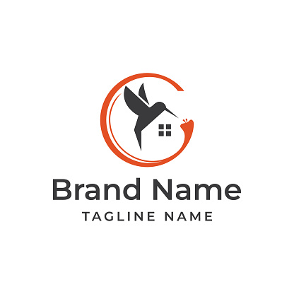 C initial logo with a house-shaped humming bird. logo design template for home, realestate and furnishing.