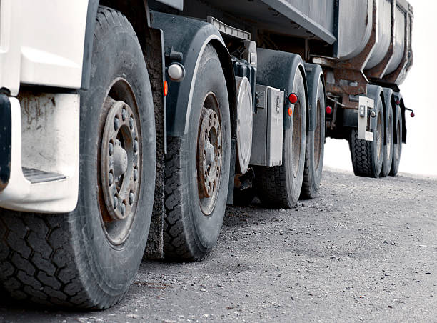 istock wheels of heavy truck 158448427