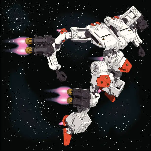 Vector illustration of Armored-Loader for space(high-maneuver-package)[front right overlook view]