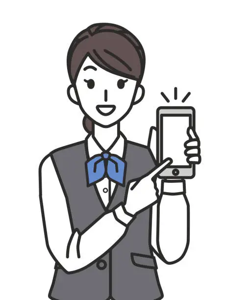 Vector illustration of Female salesperson showing a smartphone