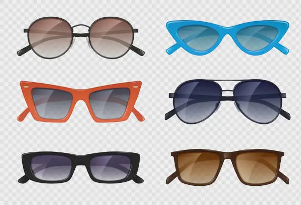 Vector illustration of Modern sunglasses. Realistic template of stylish protection for eyes decent vector transparent sunglasses
