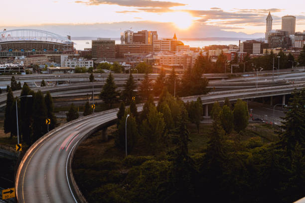 istock Downtown Seattle Washington City Infrastructure and Freeways with traffic 1584516682