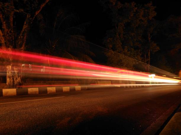 Light trails of cityscape in twilight at night