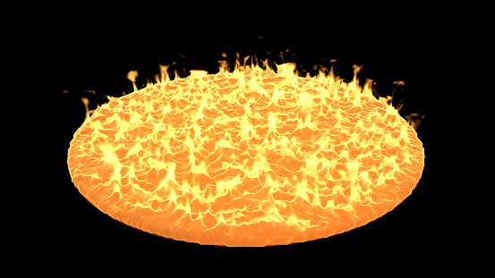 Circle fires on the ground,Flames were engulfing the ground.,street of fire on black background,3d rendering
