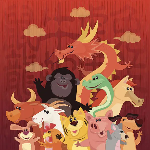 Vector illustration of funny chinese horoscope animals