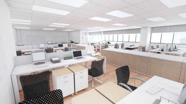 istock Office space for employees to work and corridor,Work area decorated in loft style,3d rendering 1584561117