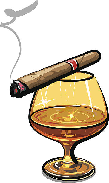 illustrazioni stock, clip art, cartoni animati e icone di tendenza di cognac e sigari - cigar whisky bar cognac