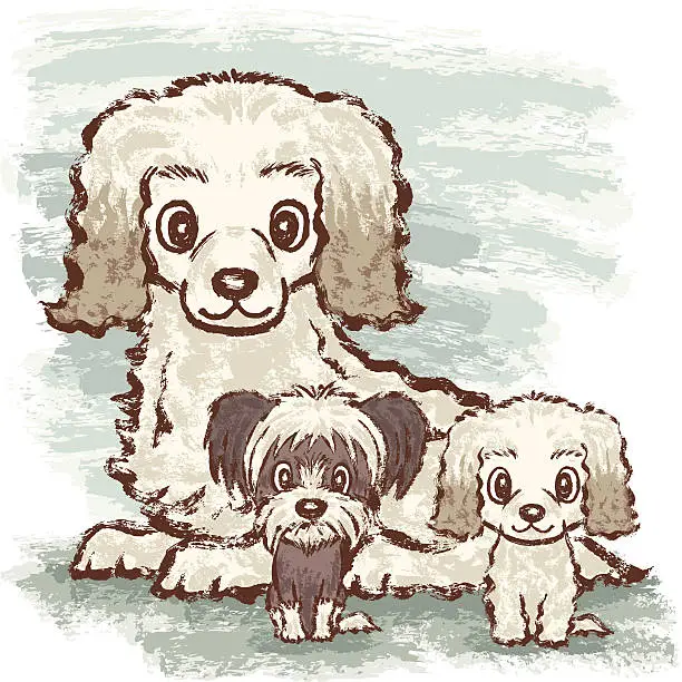 Vector illustration of Chinese crested dog Family