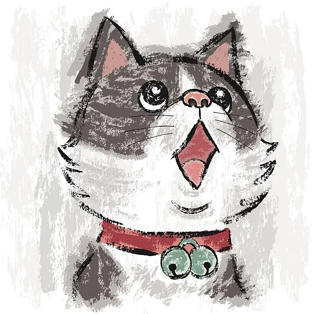 Vector illustration of Cat wearing bells