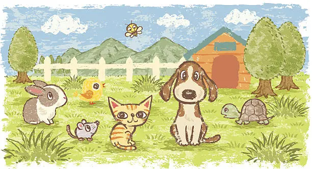Vector illustration of Pets in nature