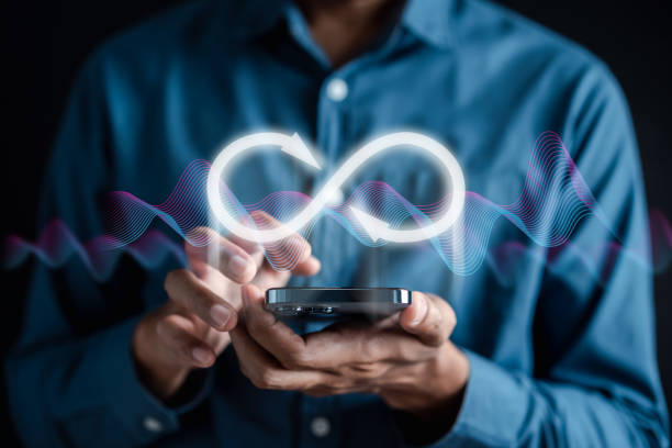 istock Infinity symbol with technology global marketing online in business connection network economy strategy of investment, banking and financial data exchange for business growth. 1584598528