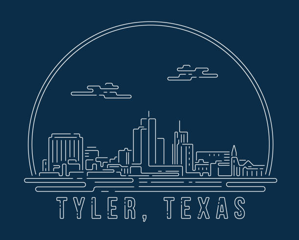 Tyler, Texas - Cityscape with white abstract line corner curve modern style on dark blue background, building skyline city vector illustration design