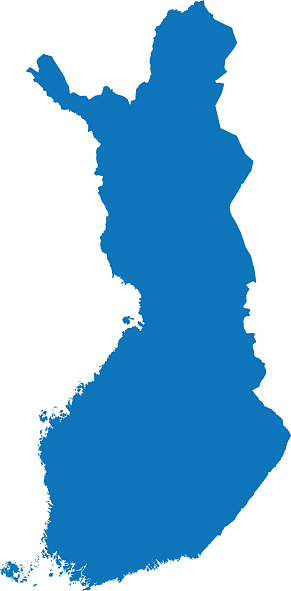 BLUE CMYK color detailed flat stencil map of the European country of FINLAND on transparent background