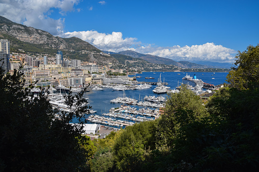 Monte Carlo, Monaco - September 7 2019: panoramic view of Port Hercules