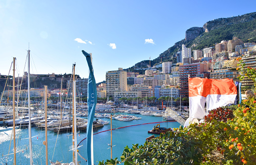 Monte Carlo, Monaco - December 22 2019: panoramic view of Port Hercules and La Condamine daytime