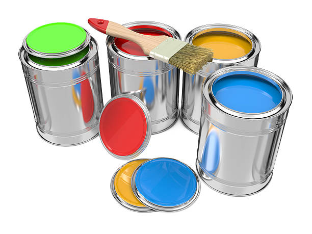 istock Group of Colorful Paint Cans with Paintbrush. 158466723