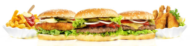 istock Hamburger, Cheeseburger and Fish burger - Fast Food Panorama 1584670330