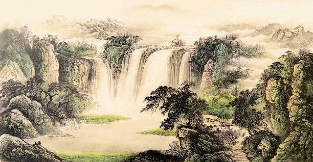 中国の伝統的な絵画 - waterfall falling water water backgrounds点のイラスト素材／クリップアート素材／マンガ素材／アイコン素材