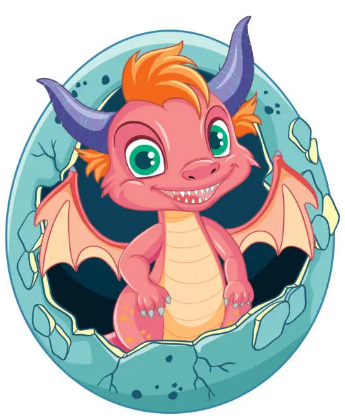 Vector illustration of Happy cartoon dragon character smiling