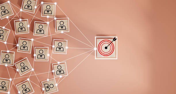 istock Wooden cube block print screen person icon which link connection network for organisation structure social network and teamwork concept. 1584683819