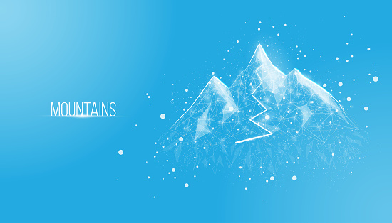 Mountains. Mountain path. Success business startup, innovation, growth, travel, freedom concept. Polygonal wireframe vector illustration.