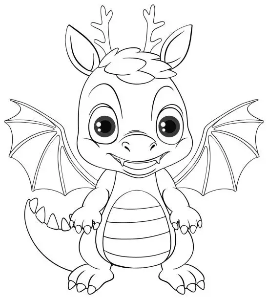 Vector illustration of Dragon cartoon doodle coloring character