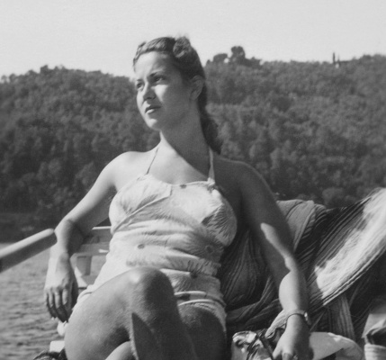 Beautiful Woman on a little boat in 1942.