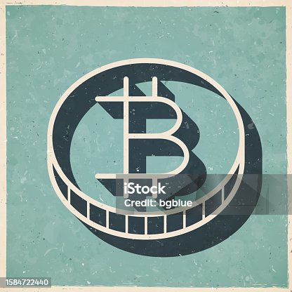 istock Bitcoin coin. Icon in retro vintage style - Old textured paper 1584722440