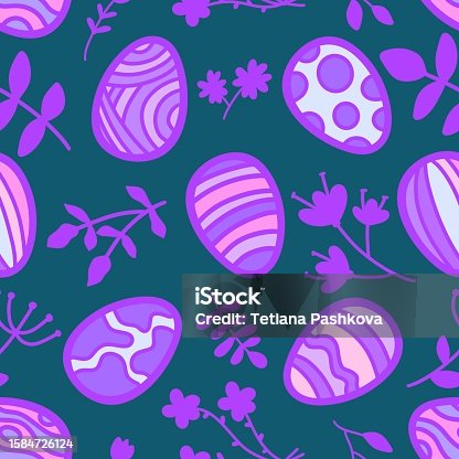 istock Cartoon Easter eggs seamless pattern for wrapping paper and fabrics and clothes print 1584726124