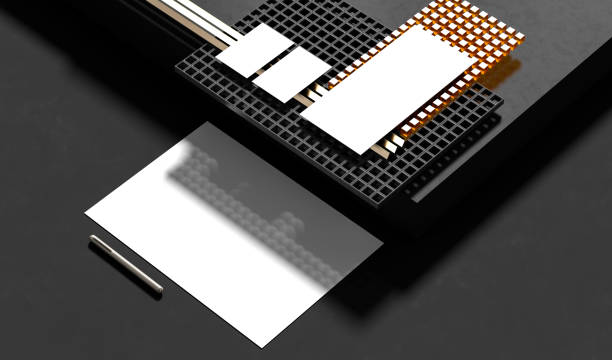 istock Corporate identity stationery mock up isolated on modern style dark background. Mock up for branding identity. 3D illustration 1584728992