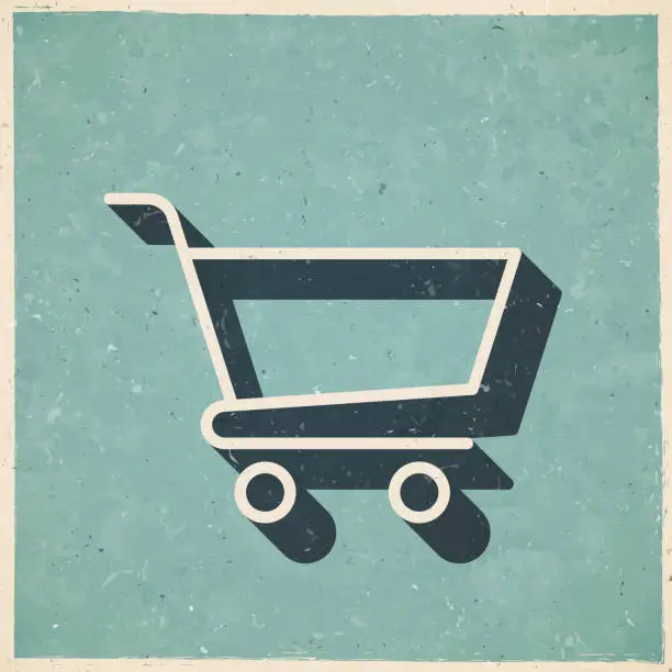 Vector illustration of Shopping cart. Icon in retro vintage style - Old textured paper