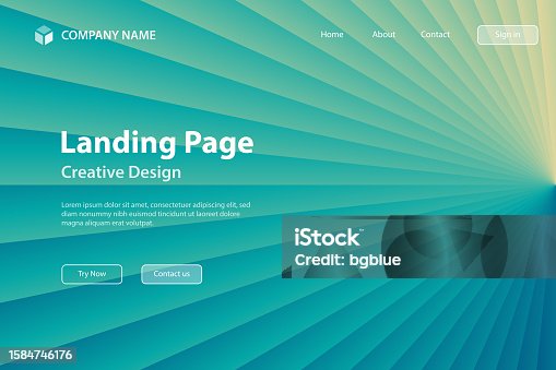 istock Landing page Template - Abstract design with Light rays - Trendy Blue gradient 1584746176