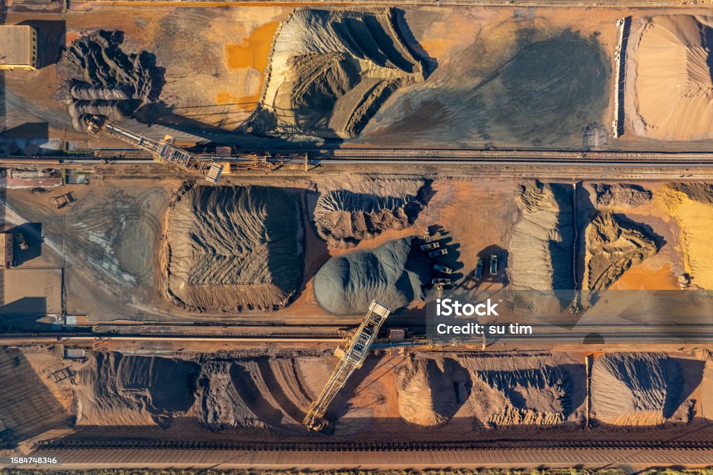 Vertical aerial photograph of mineral raw material port Raw Food Stock Photo