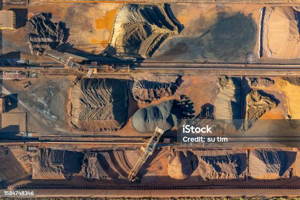 Vertical Aerial Photograph Of Mineral Raw Material Port Stock Photo - Download Image Now