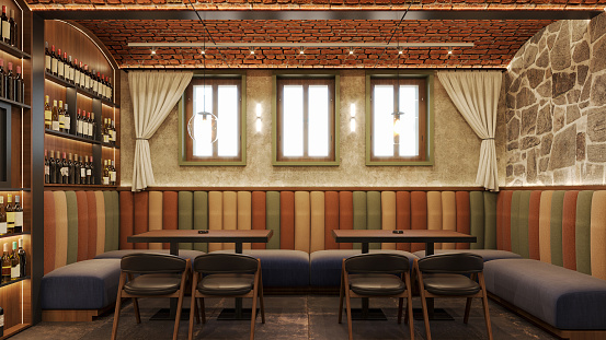 Cafe/Restaurant/Pub. Interior design. Computer generated image. Architectural Visualization. 3D rendering.