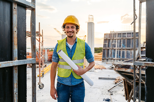 Portrait of a construction worker on a construction site.