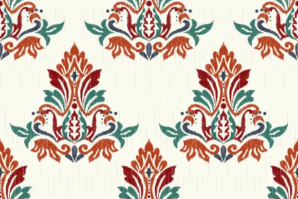 Vector illustration of Damask Ikat floral seamless pattern