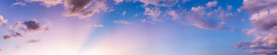 Dramatic panorama sky with cloud on sunrise and sunset time. Panoramic image.