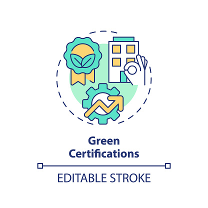Editable green certifications icon concept, isolated vector, sustainable office thin line illustration.