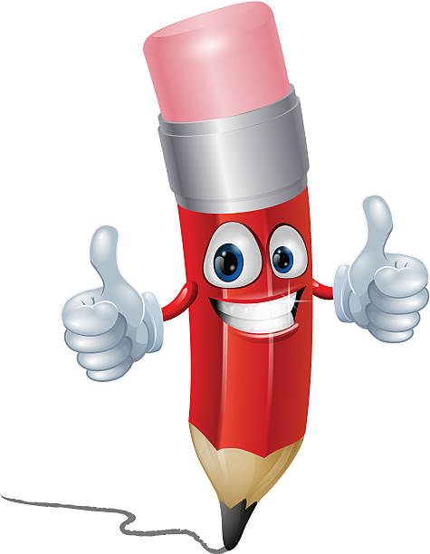 Pencil mascot man Funny pencil mascot man giving a double thumbs up. Vector file is eps 10 and uses transparency blends pencil cartoon stock illustrations