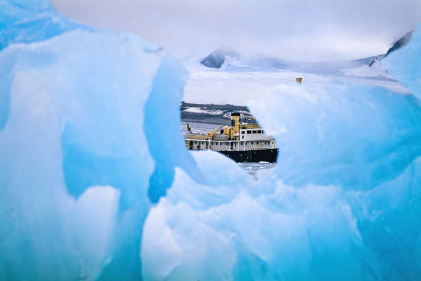 Passenger ship behind the ice at Svalbard
