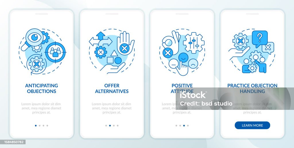 Objection Carousel Objection Handling Methods Blue Onboarding Mobile App Screen Stock ...