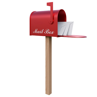 Rustic Classic Purple US Mailbox with Raised Red Flag. Shot in Santa Fe, NM.