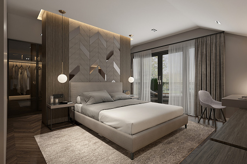 3D Render - Elegant Bedroom and Walk-In Closet